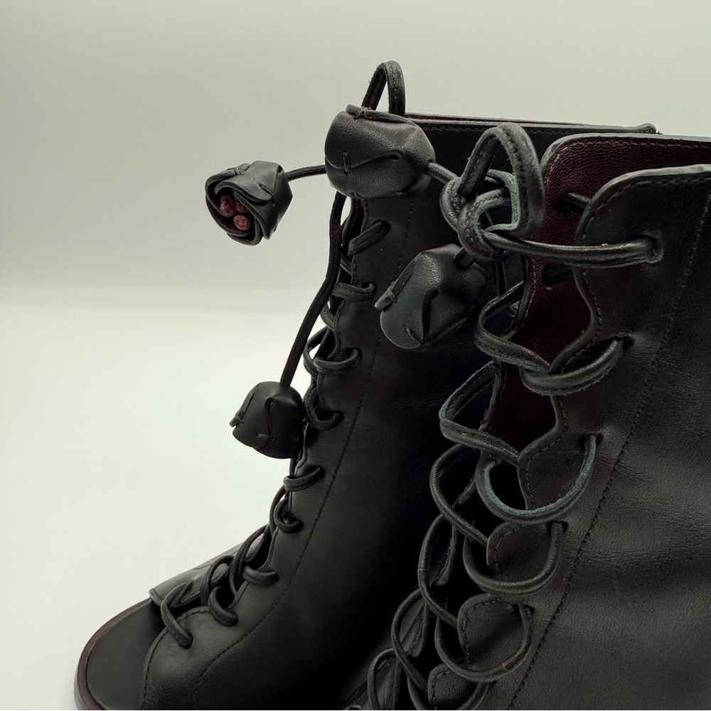 Coach Lena Black Lace-Up Peep-Toe Ankle Booties With Stiletto Heel Size 6B - Picture 11 of 16